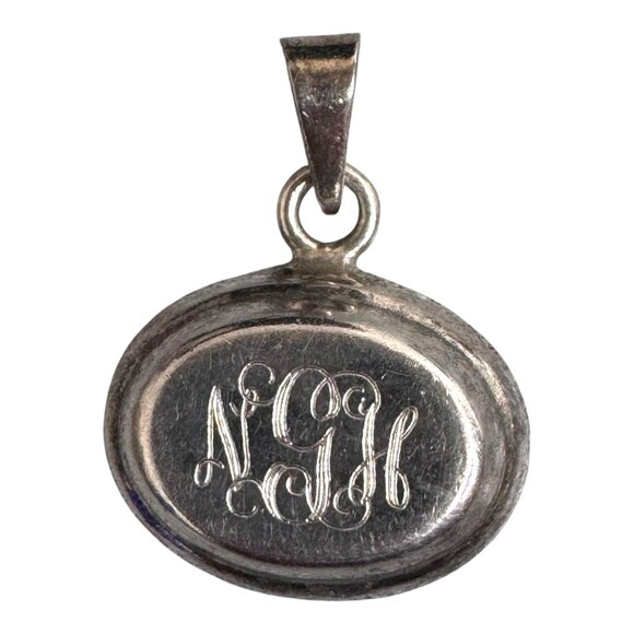 Sterling Silver 925 Oval Pendant Necklace Charm Monogram NGH Mexico 9.19g - Picture 1 of 5
